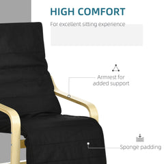 HOMCOM Wooden Armchair, Upholstered Linen Lounge Chair with Adjustable Footrest & Removable Cushion, Poang Chair for Living Room, Black