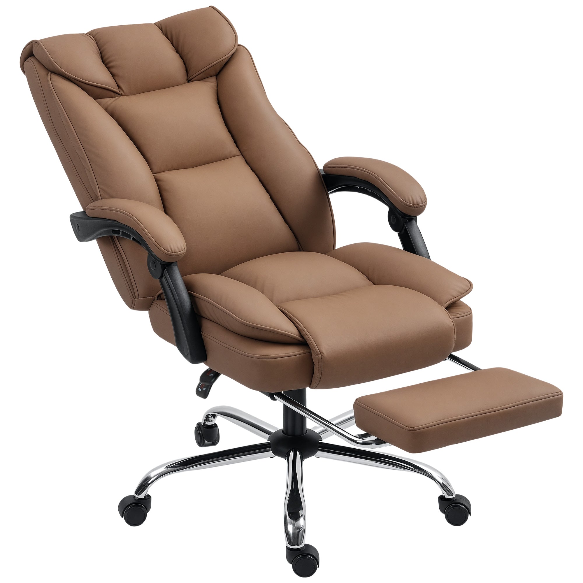 HOMCOM 155Â° Reclining Faux Leather Swivel Office Chair - Brown