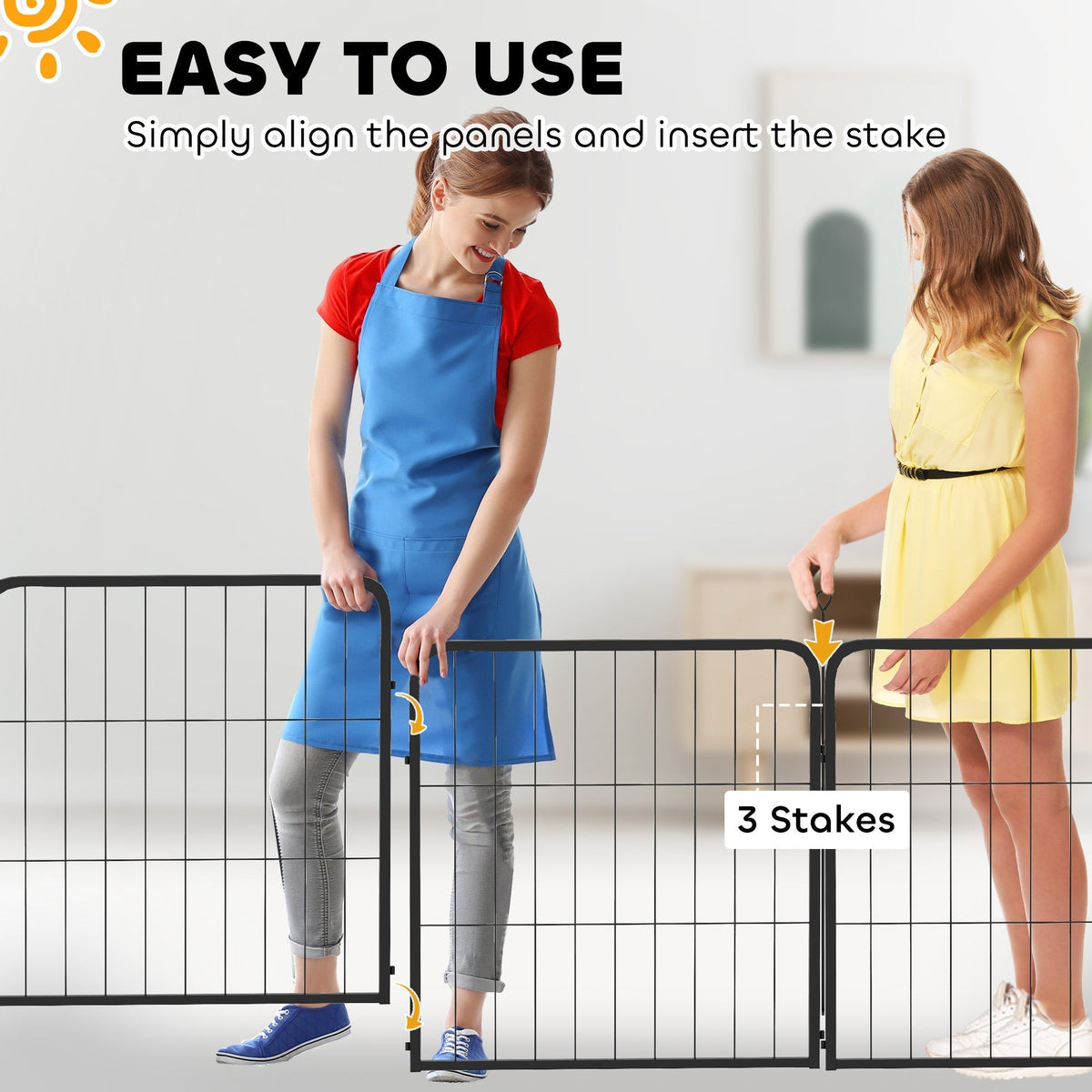 PawHut Two-Piece Dog Pen Expansion Pack for Small Dogs, 60cm Tall Animal Pen with Three Connecting Stakes