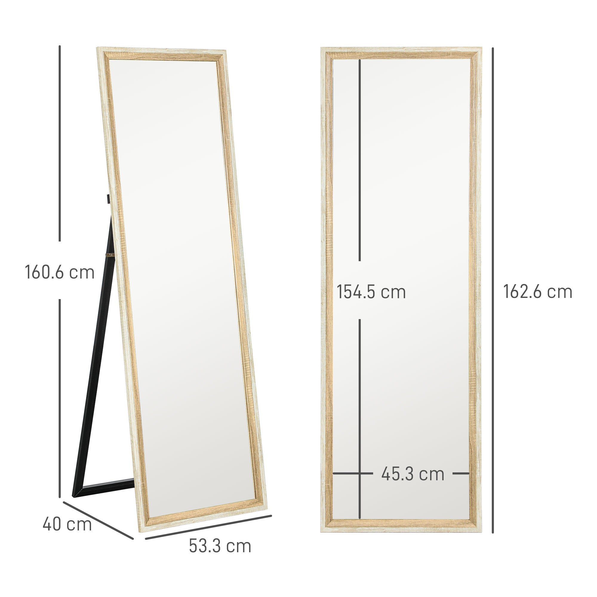 HOMCOM 162.6 cm Two-Tone Full Length Mirror - White/Oak-Tone