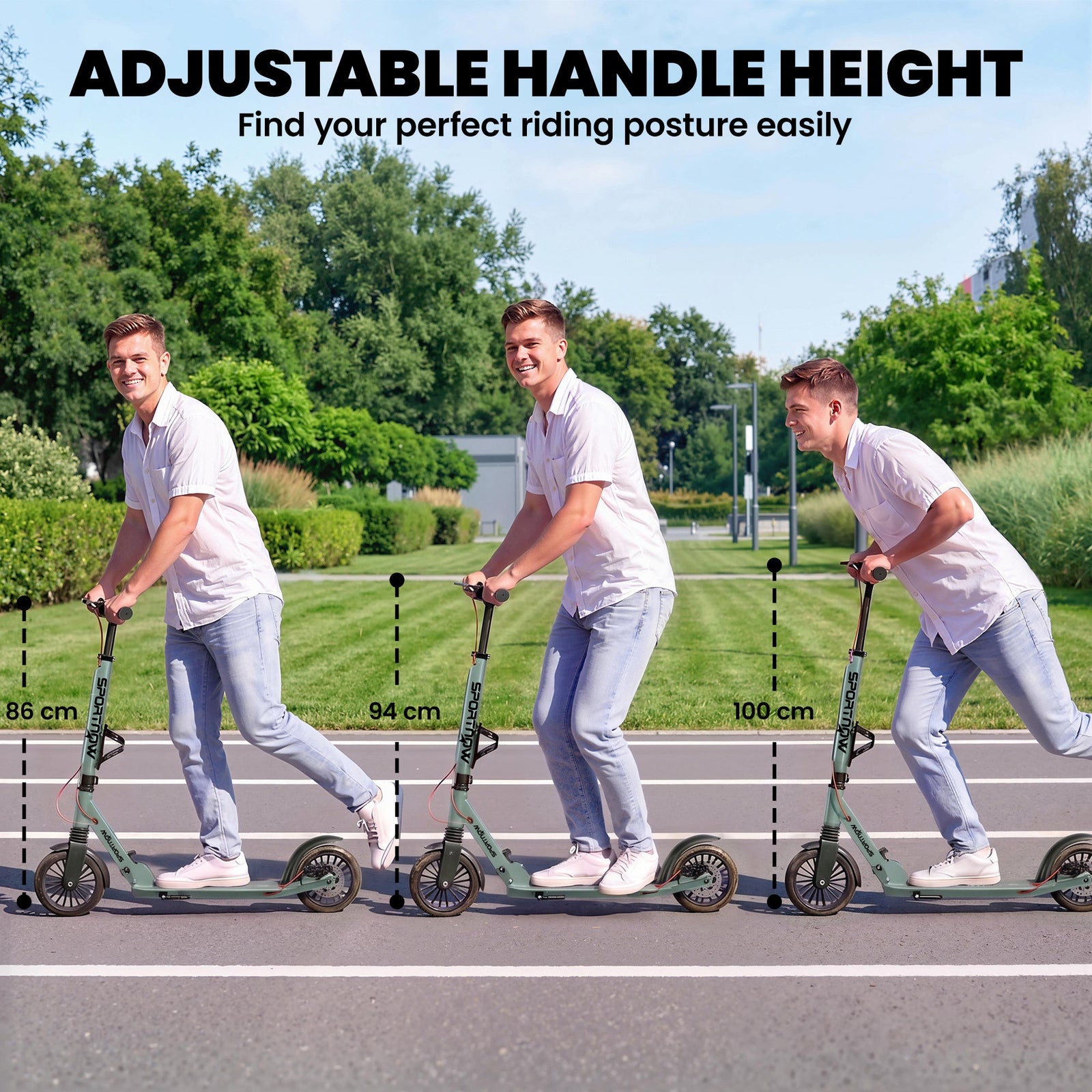 SPORTNOW Foldable Kick Scooter with Height Adjustable Handlebar, One-click Folding Adult Scooters with 200 mm Big Wheels, Silver Tone