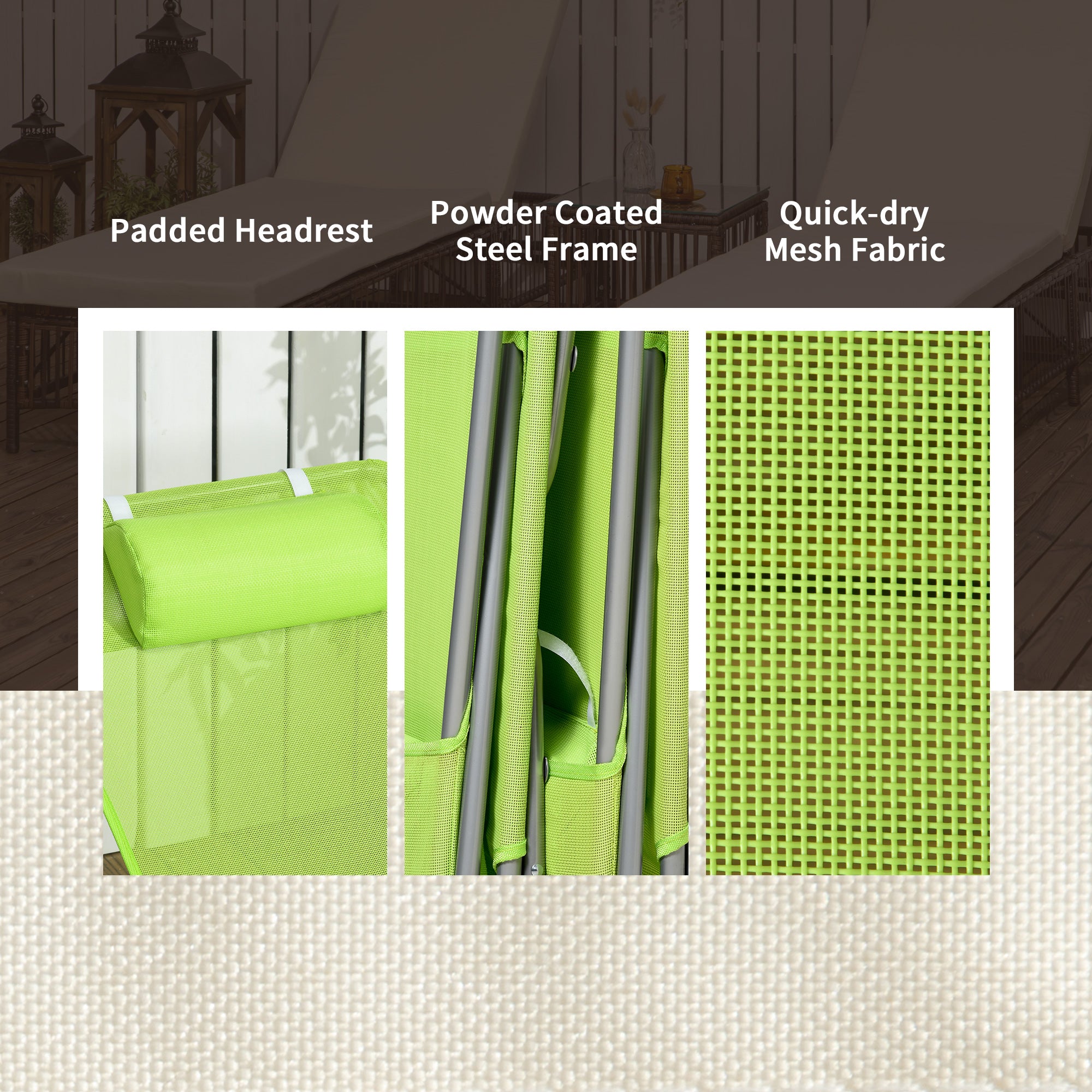 Outsunny Set of Two Steel Frame Sun Loungers, with Reclining Backs - Green