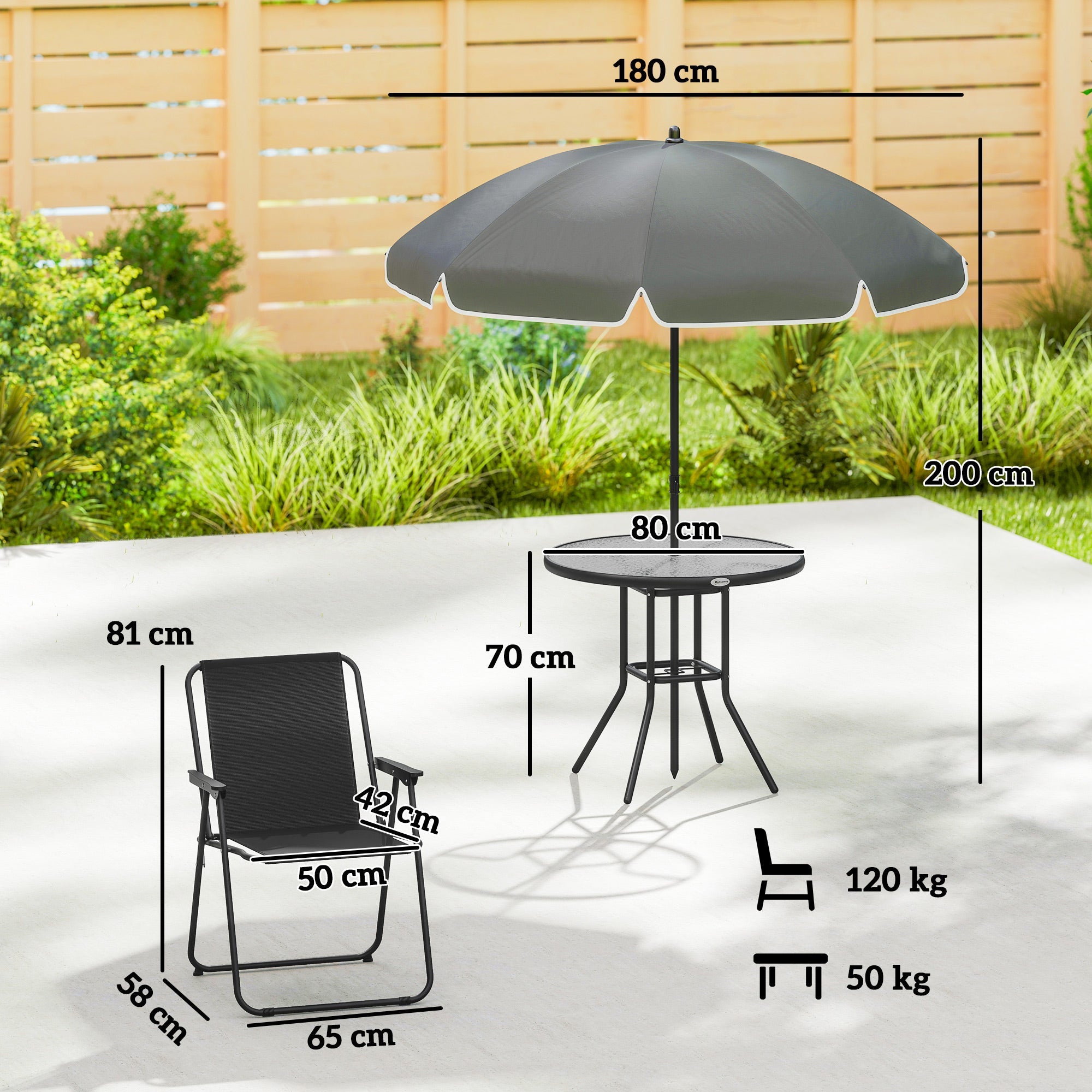 Outsunny 4 Seater Garden Furniture Set, 6 Pieces Garden Table and Chairs with Parasol for Patio, Black