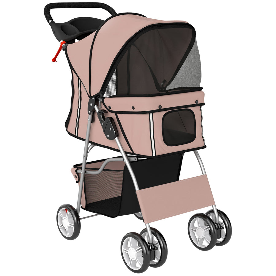 PawHut Dog Pram, Pet Stroller with Reflective Strips, Foldable Cat Stroller with 360 degrees Swivel Wheels, Brown