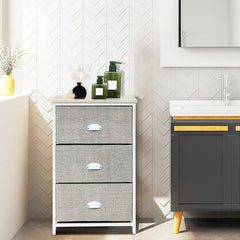 3/4 Fabric Nightstand Bedside Storage Cabinet Folding Drawers-3-Tier-White