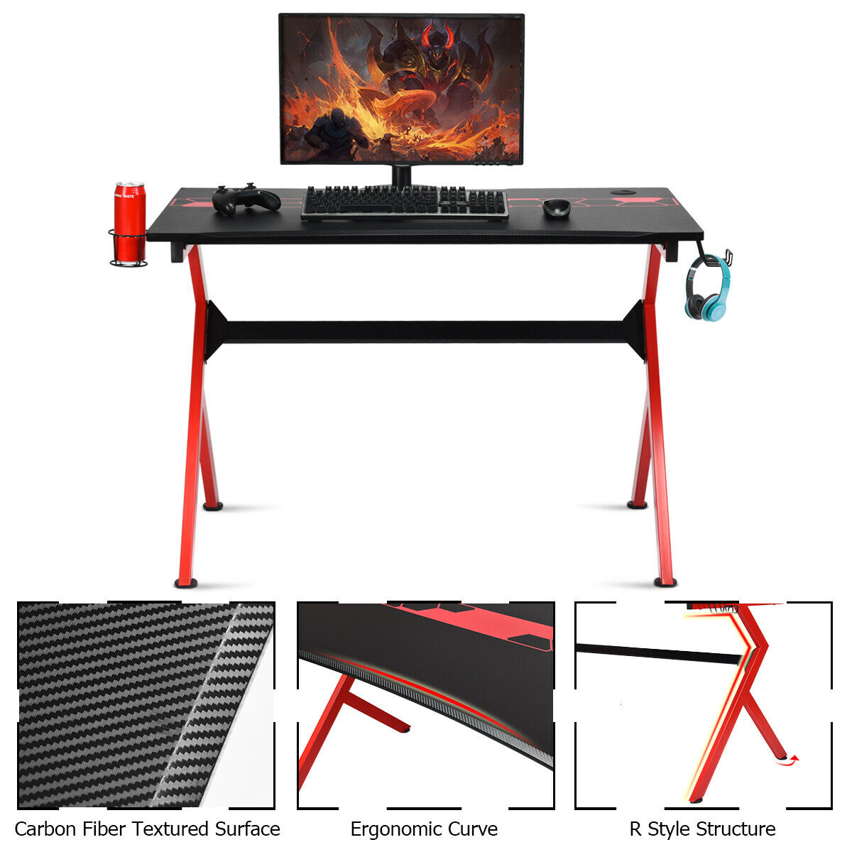 Gaming Computer Desk with Headphones Holder