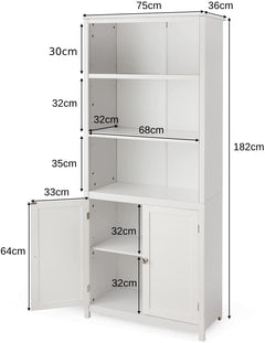 Wooden Tall Bookcase with 3-Tier Storage Cabinet-White