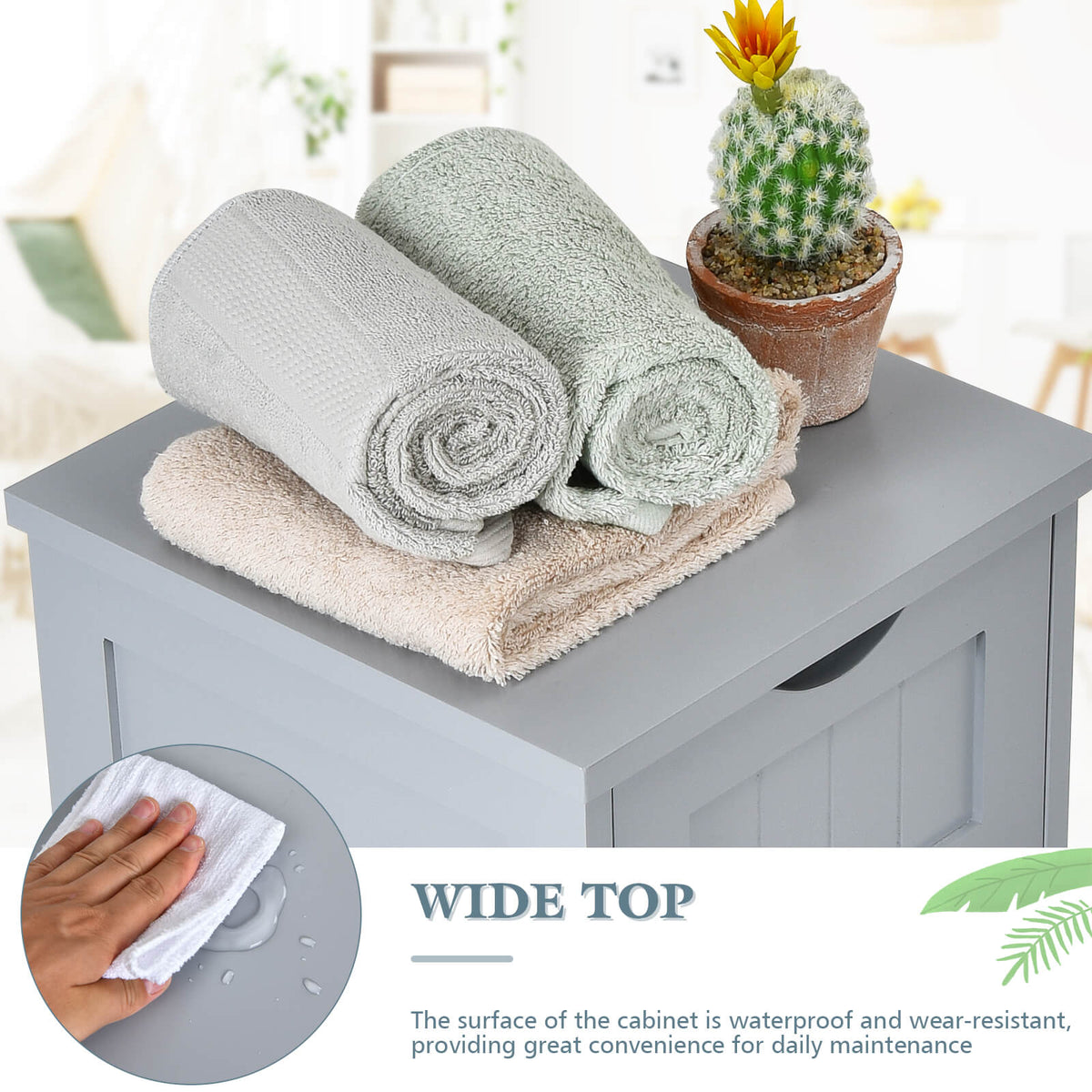 4 Drawers Bathroom Floor Cabinet with Curved Handle-Grey