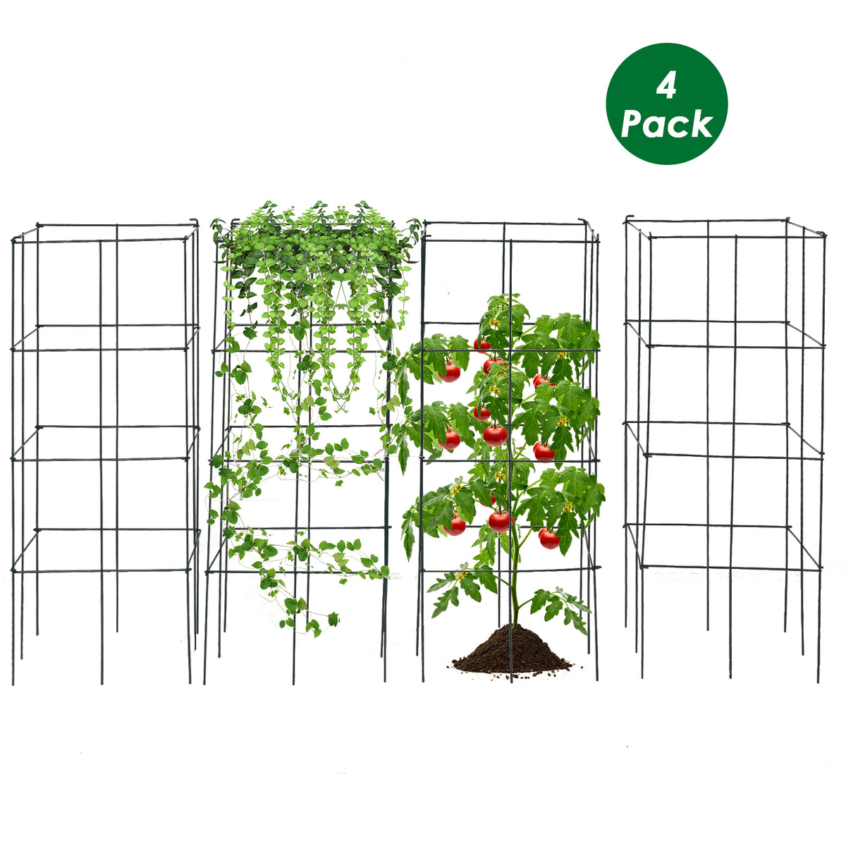 4 Pack Tomato Cage Assembled Plant Support Stakes for Vertical Climbing Plants