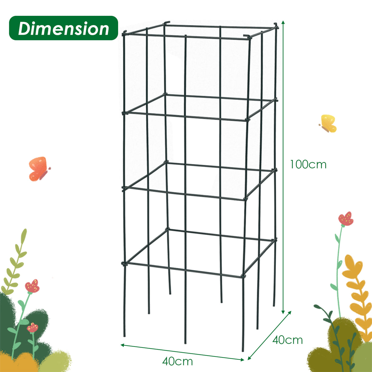 4 Pack Tomato Cage Assembled Plant Support Stakes for Vertical Climbing Plants
