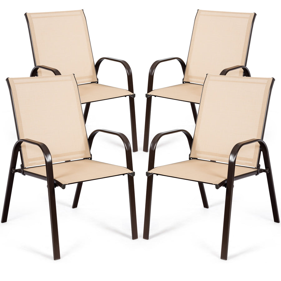 Patio Outdoor Camping Chairs Set of 4 with Breathable Fabric-Beige