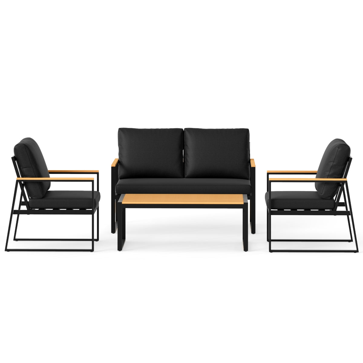 4 Pieces Patio Furniture Set with Thick Cushions for Backyard-Black