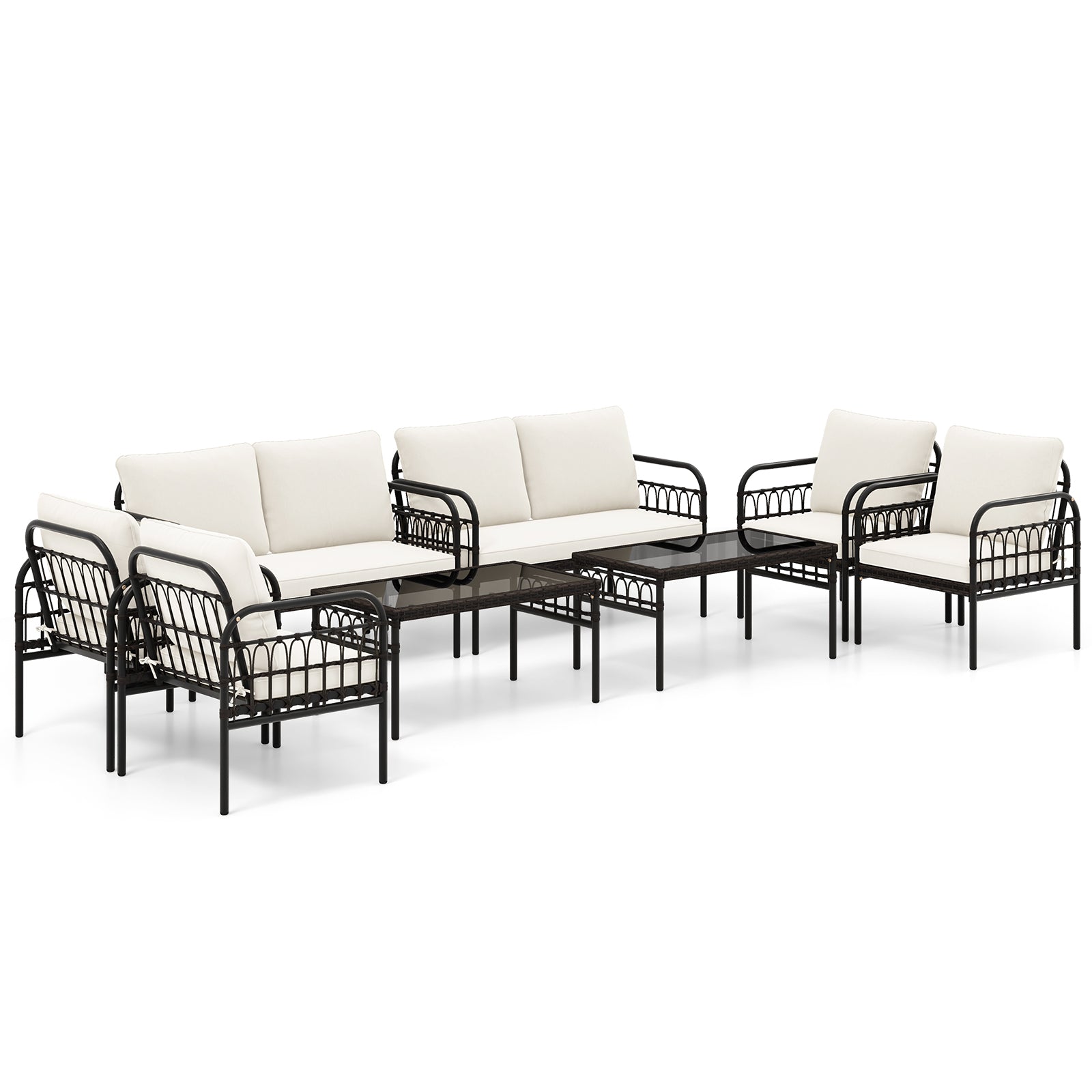 4 Pieces Patio Furniture Set with Soft Cushions-White