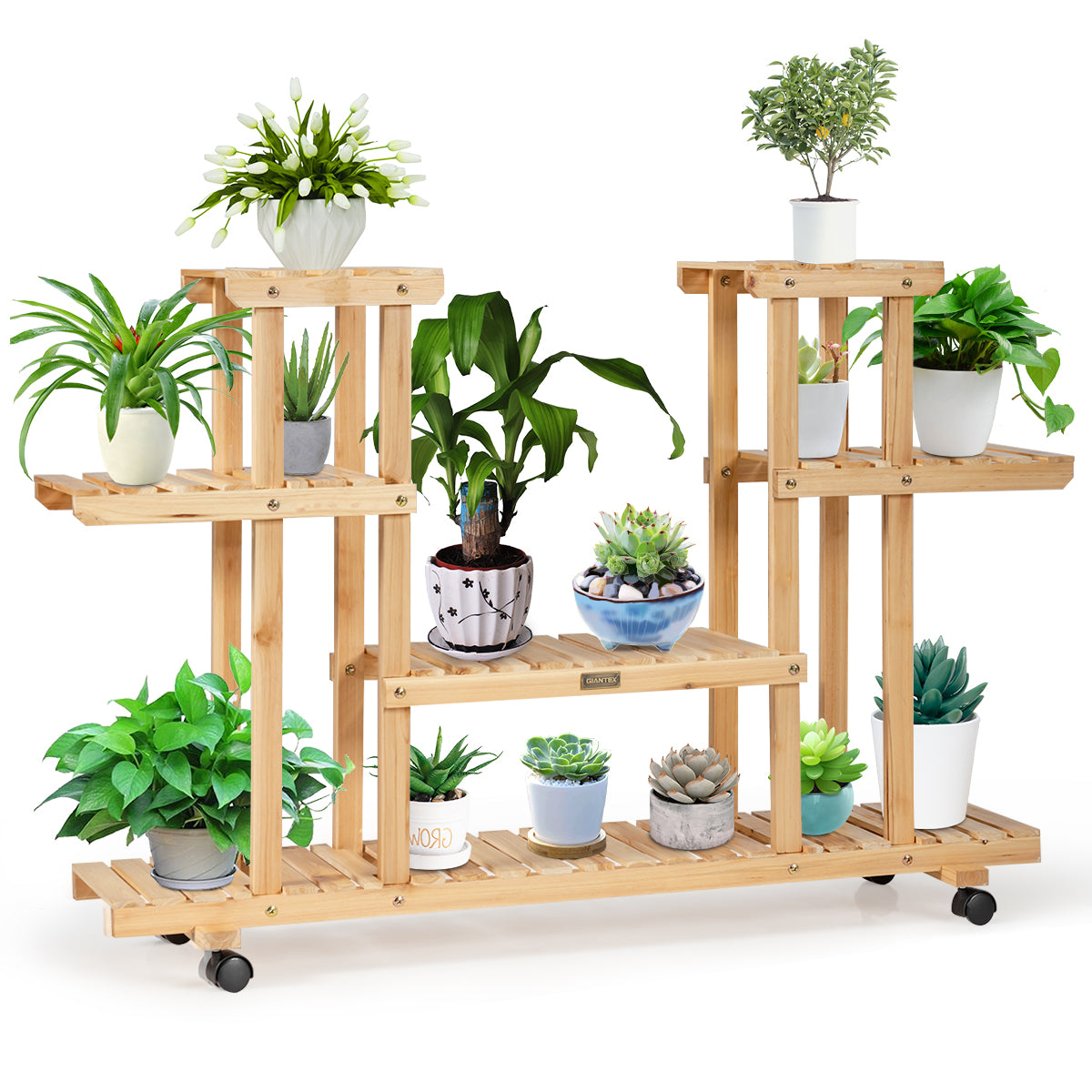 4-Tier Flower Plant Stand Shelf with 8 Shelves-Natural