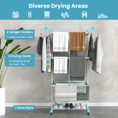 4-Tier Foldable Airer Clothes Drying Rack with Wings and Casters-Blue