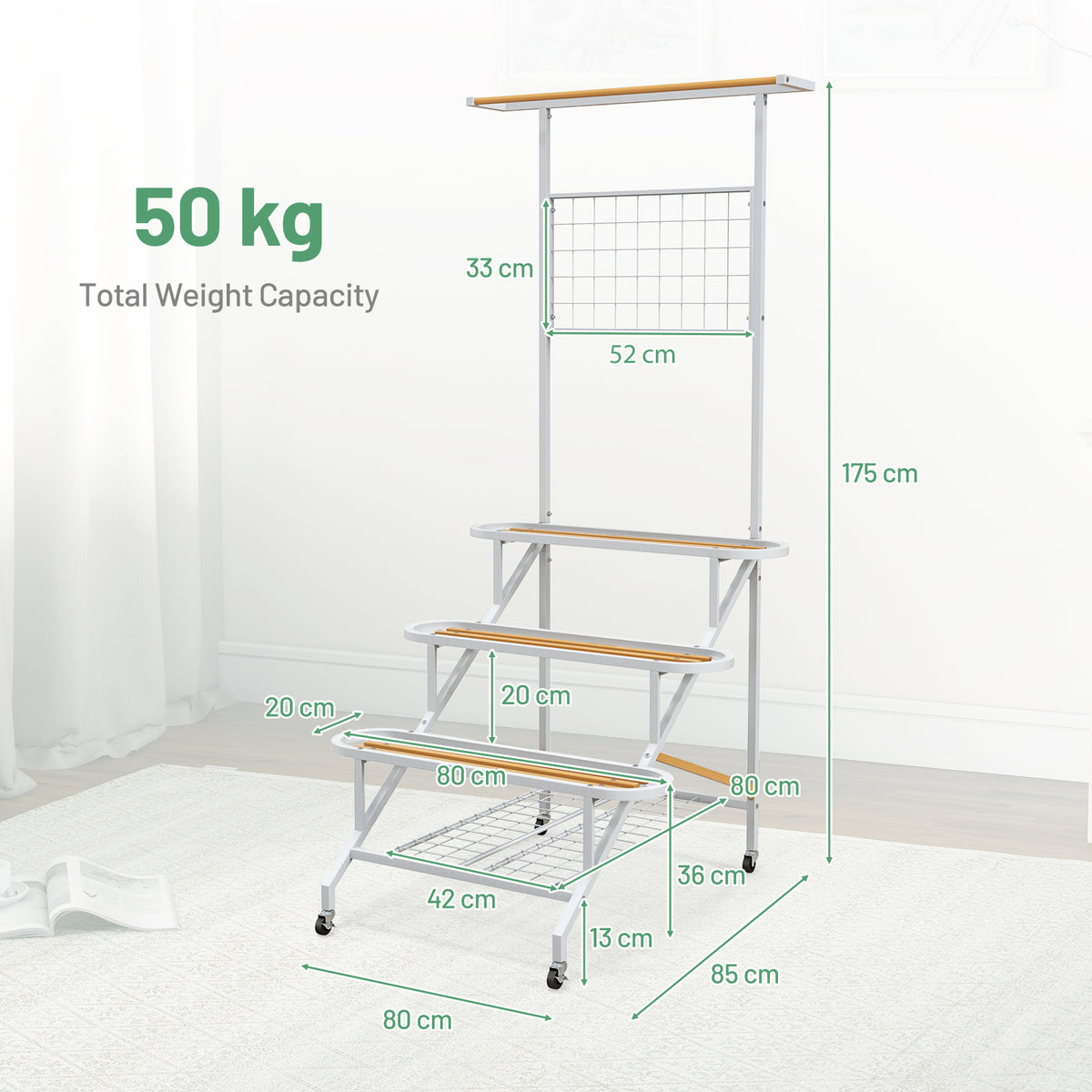 4-Tier Hanging Plant Stand with Hanging Bar and Trellis