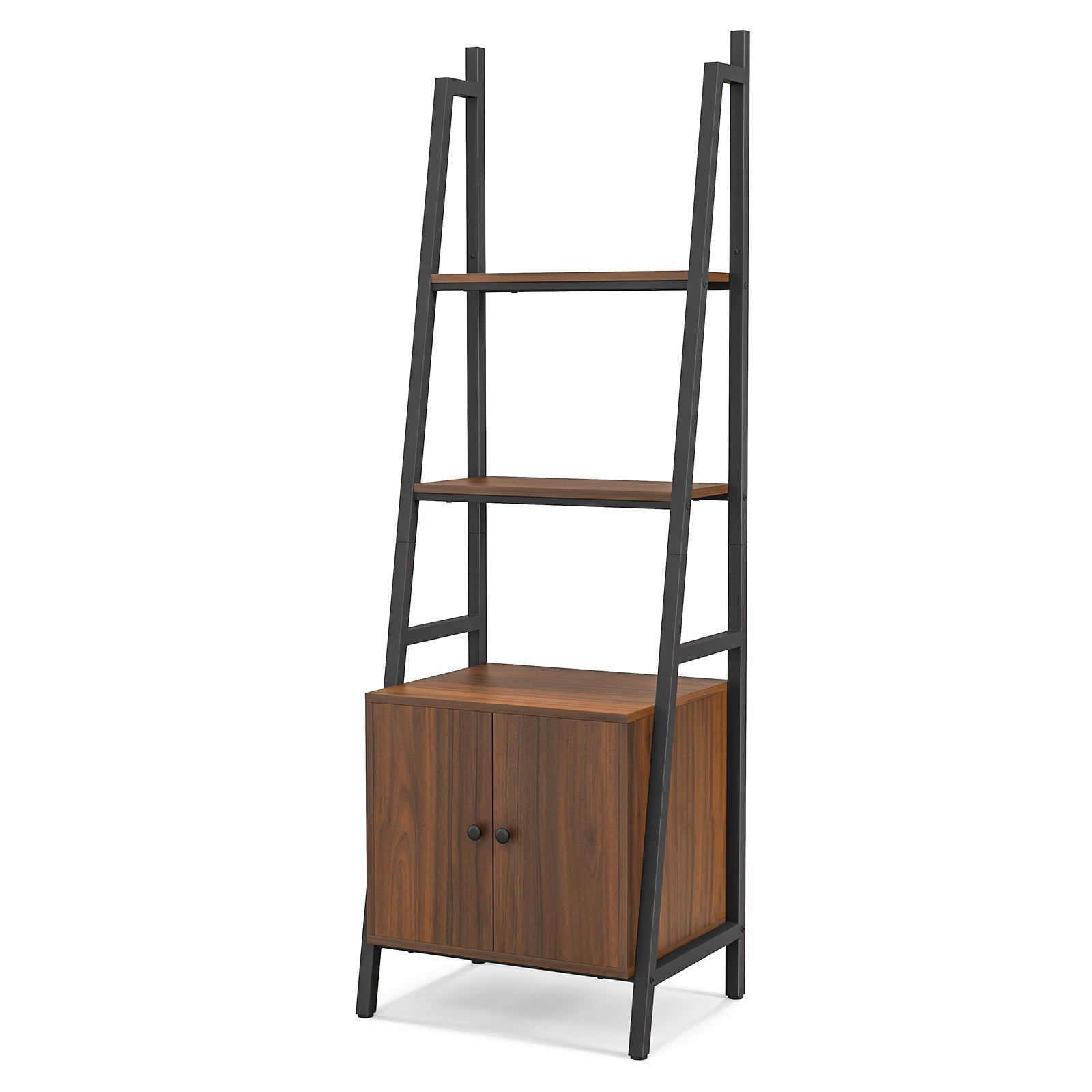 4-Tier Ladder Shelf with Cabinet Industrial Bookcase with Metal Frame-Rustic Brown