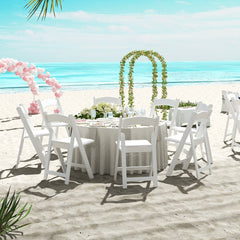 8 Pack All-Weather Folding Dining Chair Set with Padded Seat and Back -White