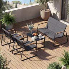 4 Pieces Outdoor Furniture Set with Cushions and Tempered Glass Table-Grey