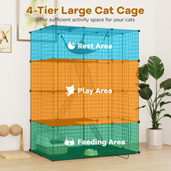 4 Tier Large Cat Enclosure with Comfy Hammock Ladders and Doors-Black