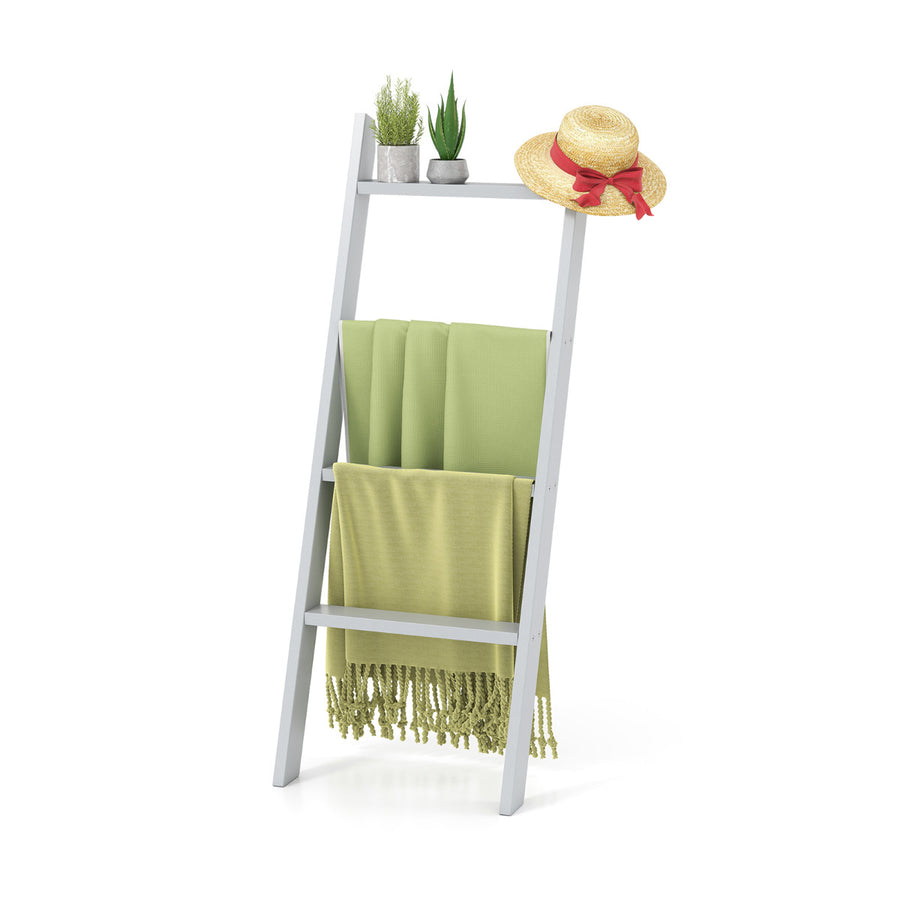 4-Tier Wooden Blanket Ladder 137 cm Wall Leaning Quilt Holder for Storage and Display-Grey