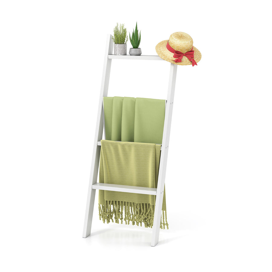 4-Tier Wooden Blanket Ladder 137 cm Wall Leaning Quilt Holder for Storage and Display-White