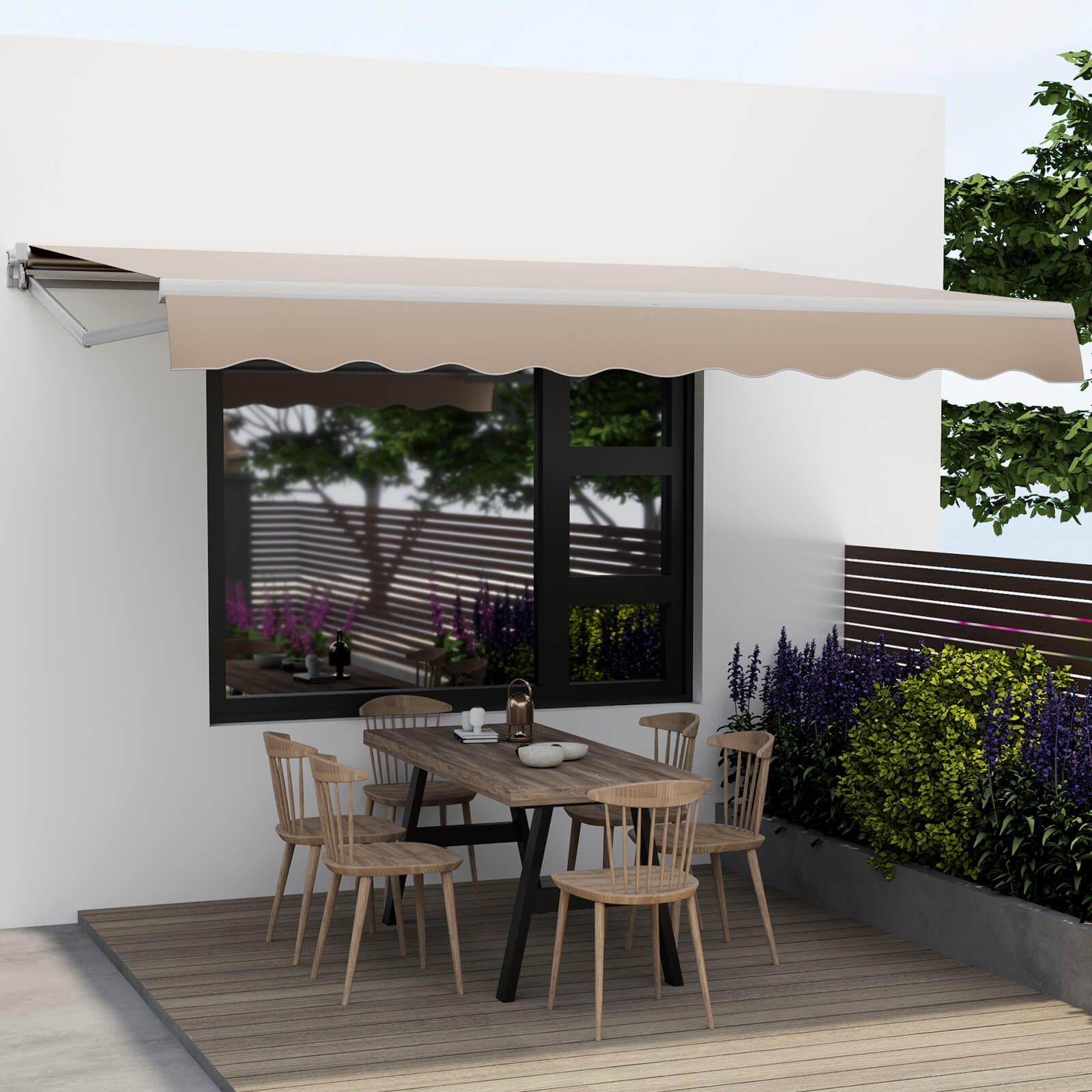 4 x 2.5 m Patio Retractable Awning with Manual Crank Handle-Beige