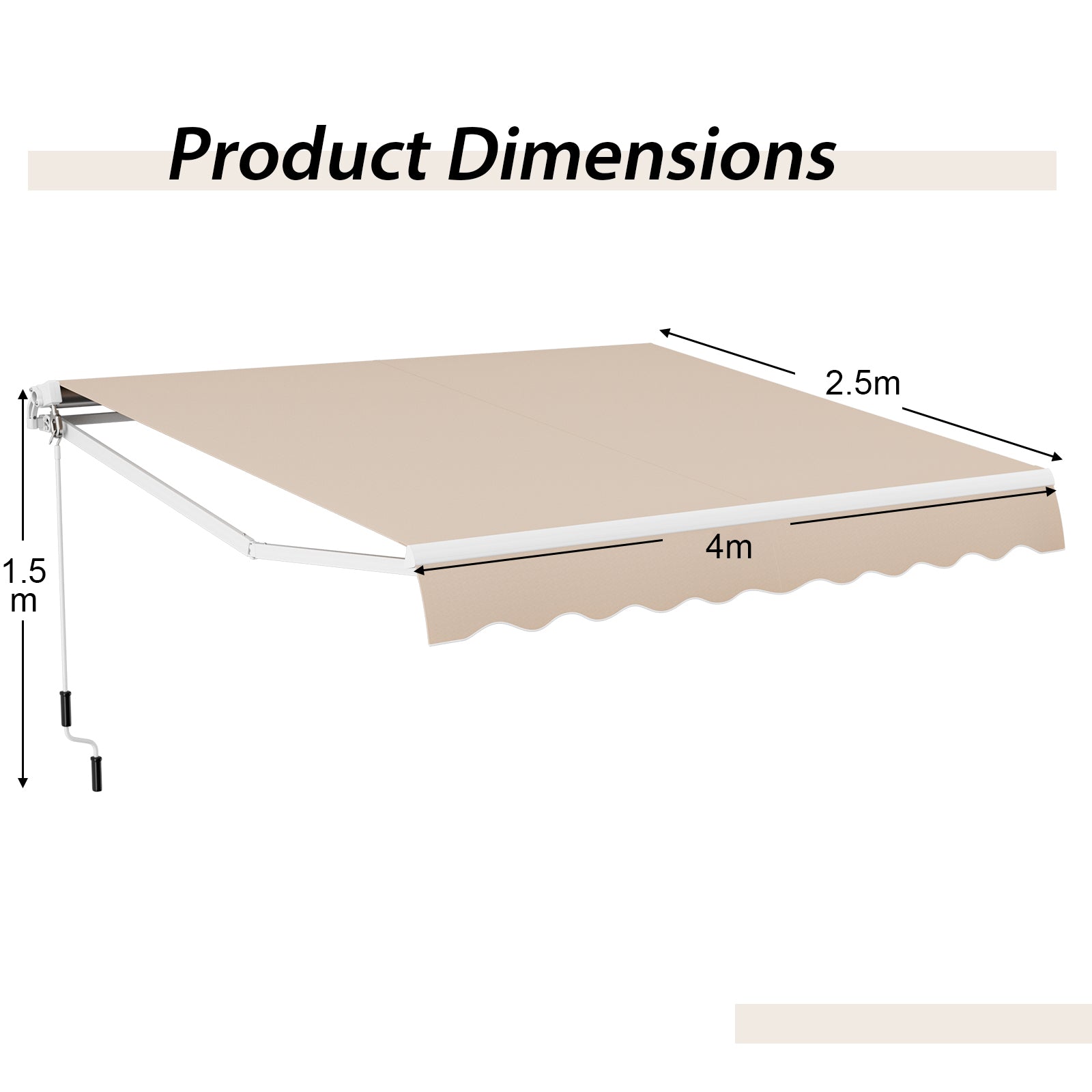 4 x 2.5 m Patio Retractable Awning with Manual Crank Handle-Beige