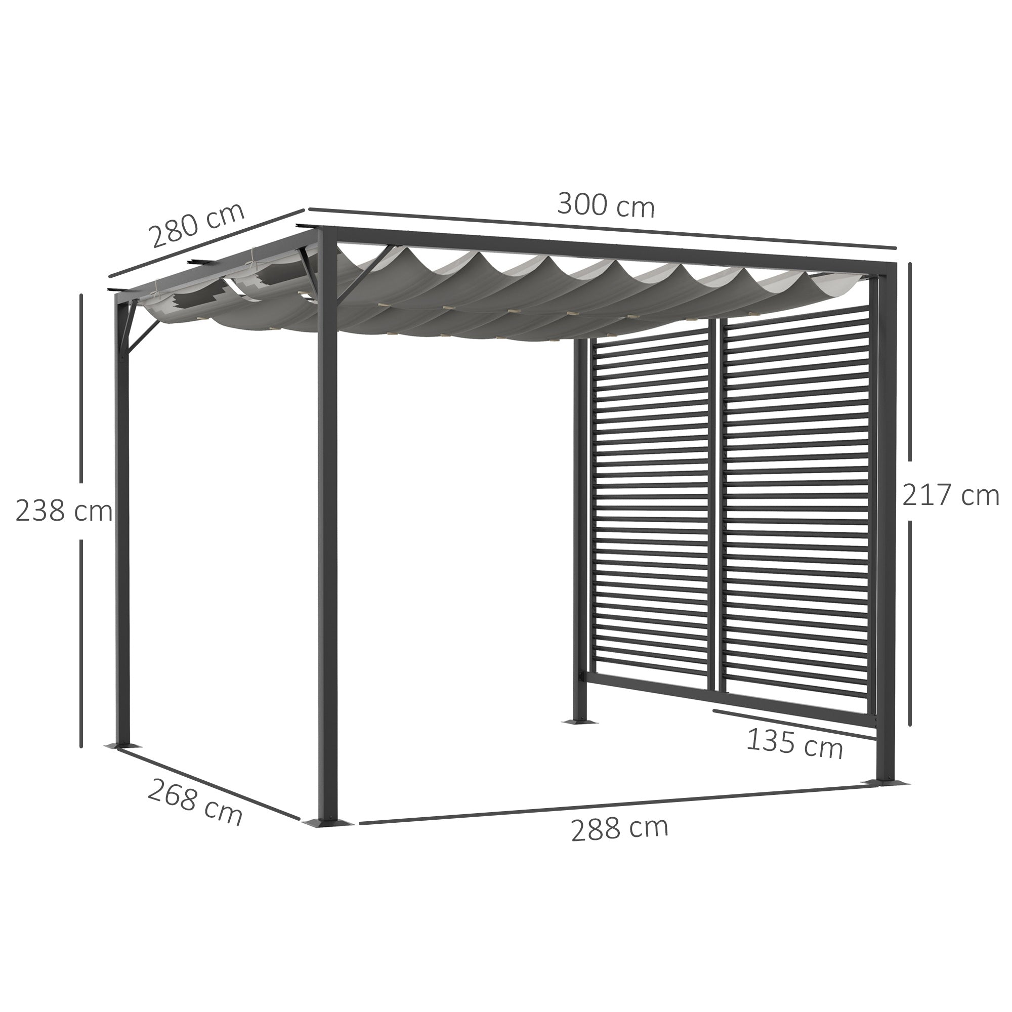 Outsunny 3 x 2.8m Metal Pergola, with Retractable Fabric Roof - Grey