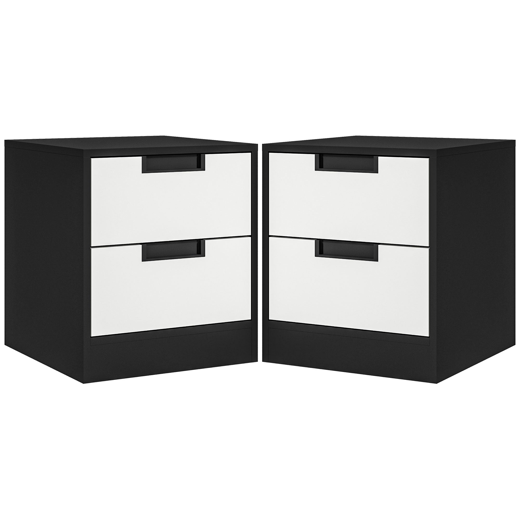 HOMCOM Set of Two Monochrome Two-Drawer Bedside Tables