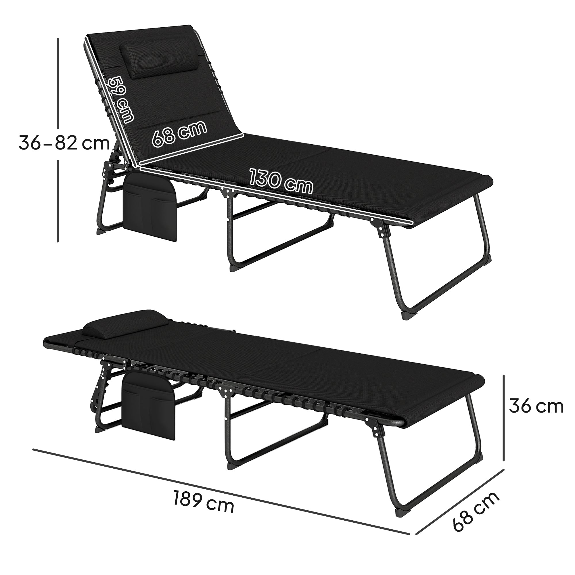 Outsunny Set of Two Reclining Sun Loungers - Black