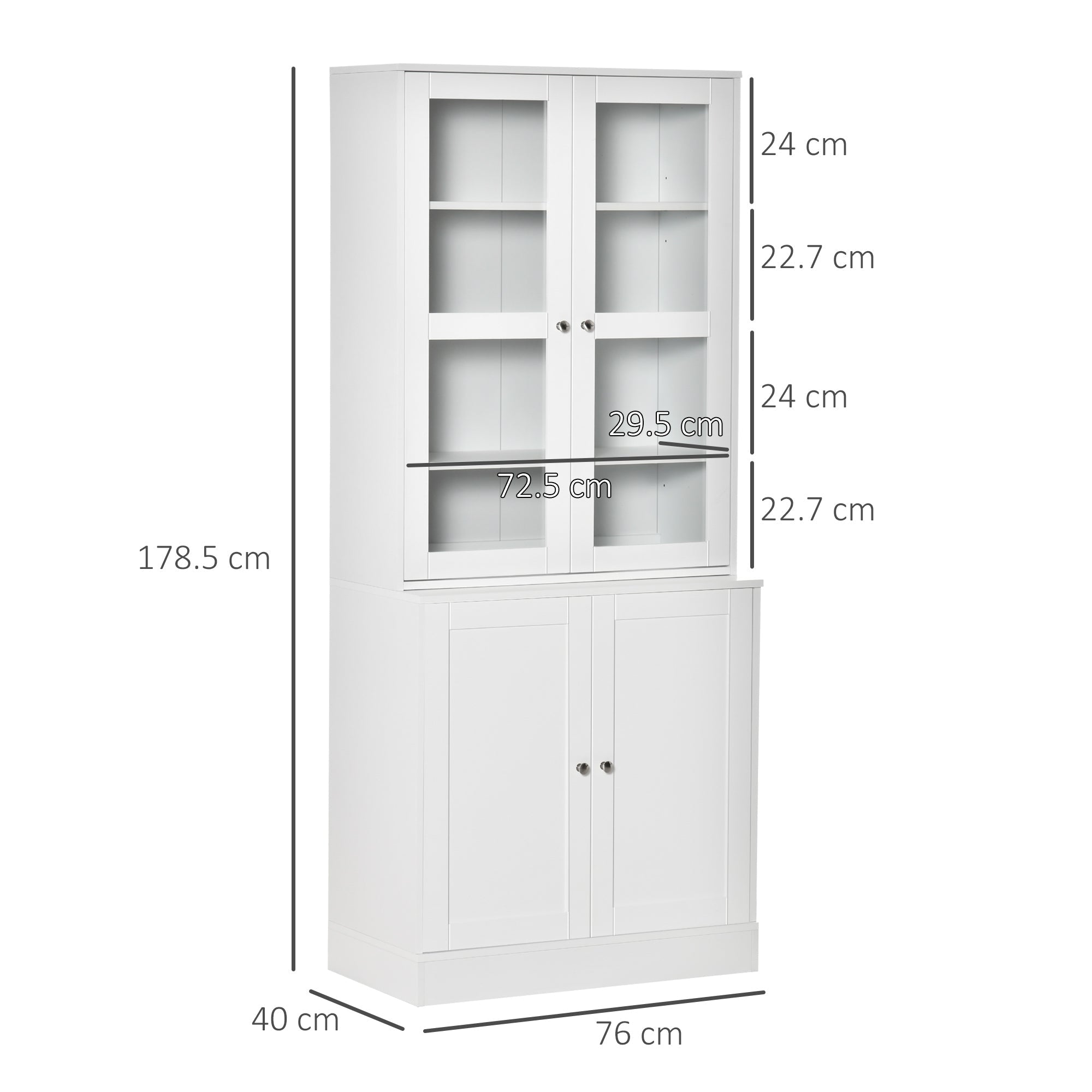 HOMCOM Modern Bookcase with Glass Doors, Display Storage Cabinet with Adjustable Shelves for Living Room, Study, Home Office, Kitchen Cupboard with Small Open Counter, White