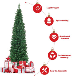 8ft / 2.4m Artificial Pencil Slim Christmas Tree with Metal Stand