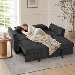 HOMCOM 2 Seater Sofa Bed, 4-in-1 L-Shaped Convertible Pull-Out Sleeper Sofa with Adjustable Backrest and Side Pockets, Black