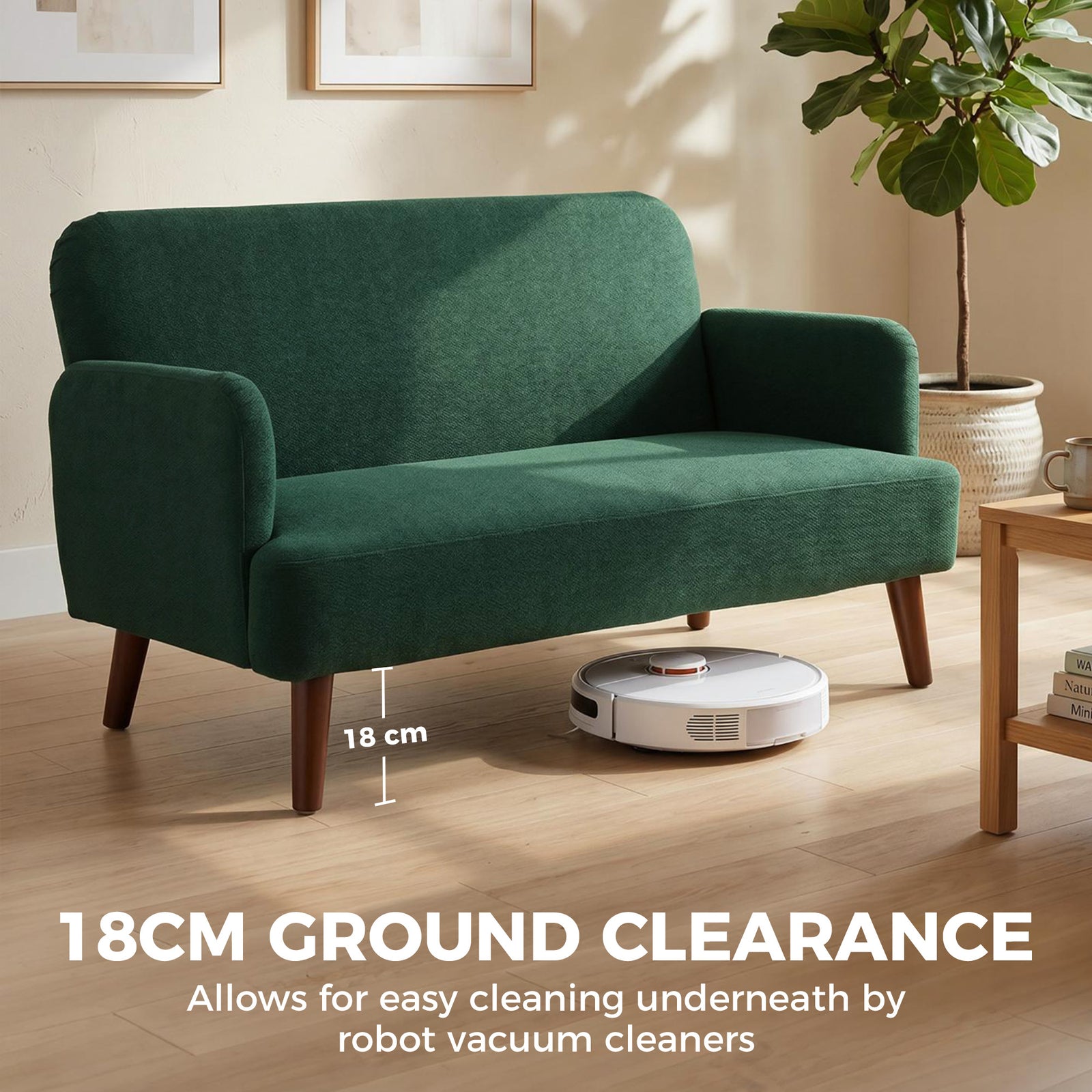 HOMCOM Velvet Feel Fabric 2 Seater Sofa, Small Sofa Loveseat with 21cm Thick Padding and Wood Legs, Dark Green