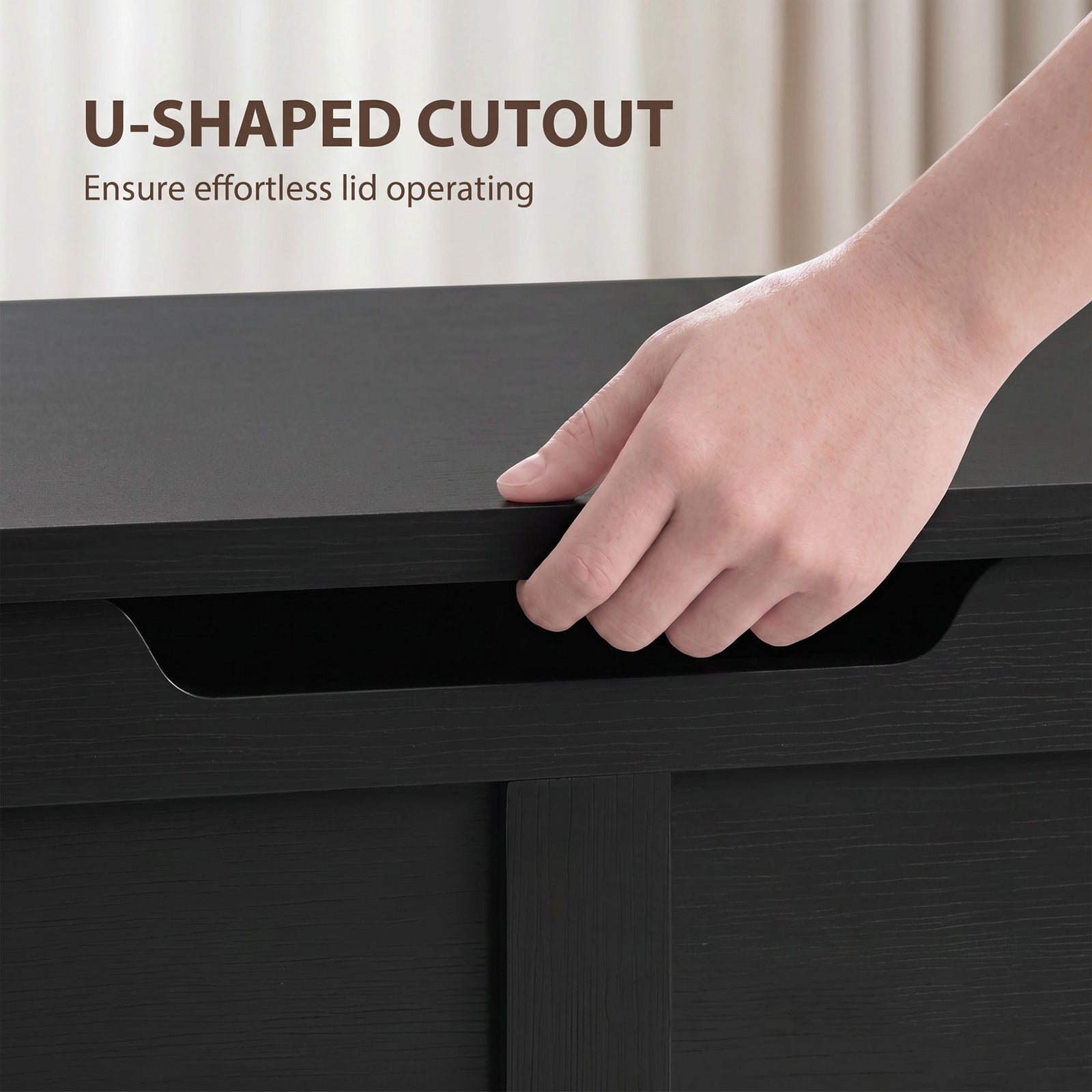 HOMCOM 100L Home Storage Box, with Safety Hinge - Black Wood-Effect