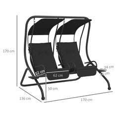 Outsunny Two-Seat Garden Swing Chair, with Protective Canopy - Black