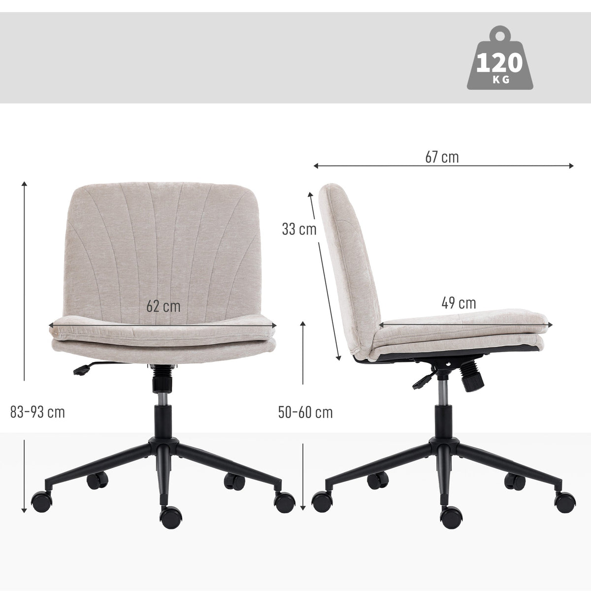 HOMCOM Criss Cross Chair with Wheels, No Arms - Beige