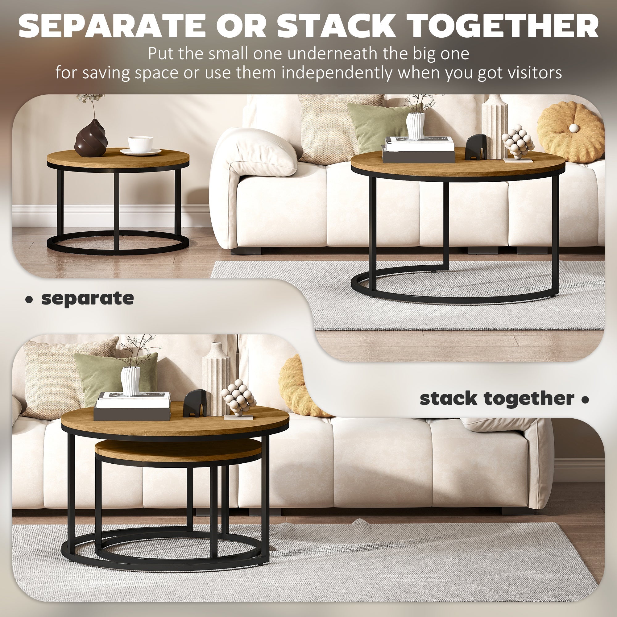 HOMCOM Set of Two Wood-Effect Stacking Tables - Brown