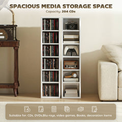 HOMCOM Set of 2 CD Media Display Shelf Unit Tower Rack with Adjustable Shelves, High Gloss White