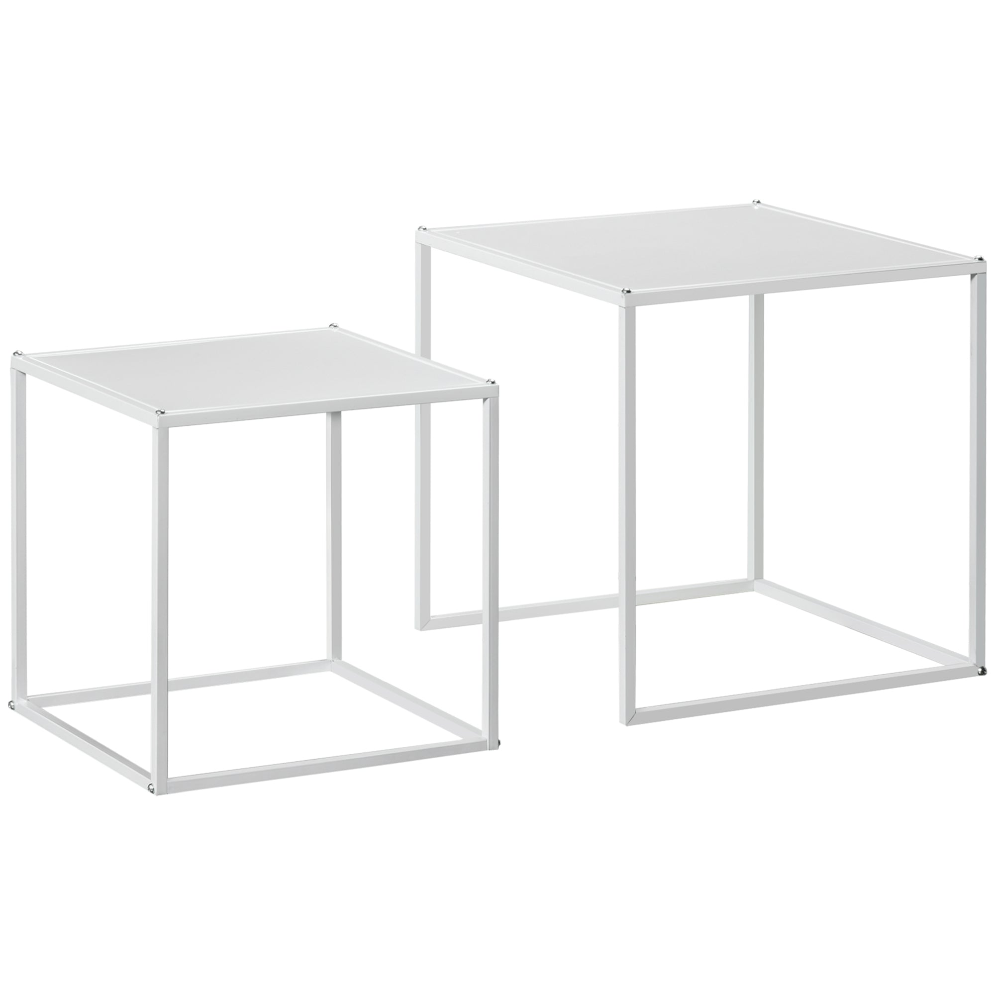 HOMCOM Square Nesting Coffee Table Set of 2, Modern Nest of Tables, Sofa Side Tables with Steel Frame for Living Room, Bedroom, Small Space, White