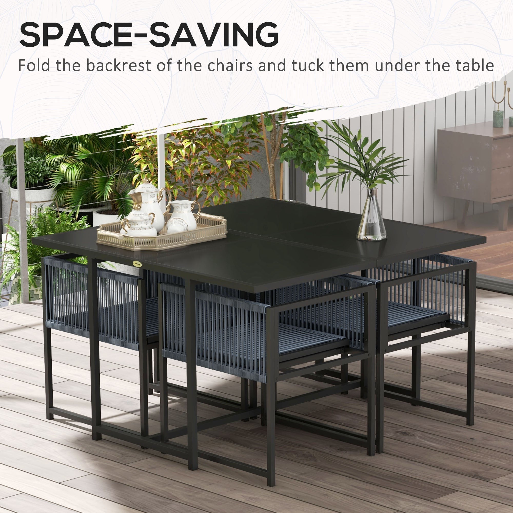 Outsunny Five-Piece Metal Dining Set, with Folding Back Chairs, Dark Grey