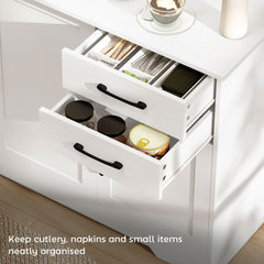 HOMCOM Sideboard with 2 Drawers Modern Storage Cabinet, Kitchen Cupboard with Adjustable Shelf and 3 Doors White