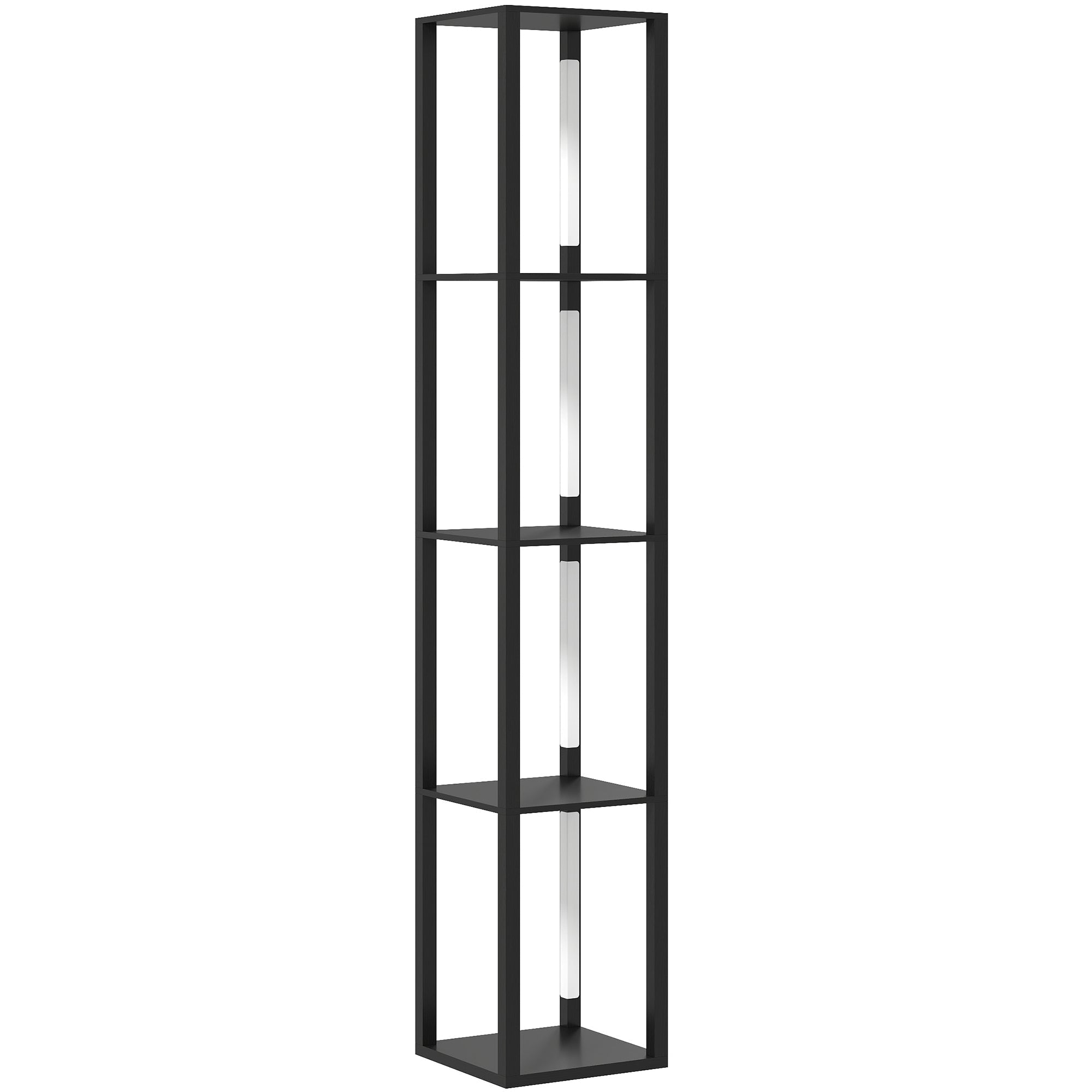 HOMCOM LED Floor Lamp with Shelves, Modern Dimmable Standing Lamp with 3 Brightness Levels and Foot Switch for Living Room, Bedroom, Office, Black