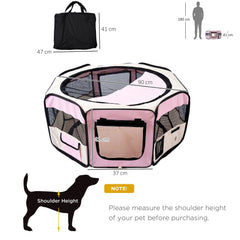 PawHut Portable Cat Dog Playpen Pet Puppy Rabbit Guinea Pig Pen Run Dia in Pink