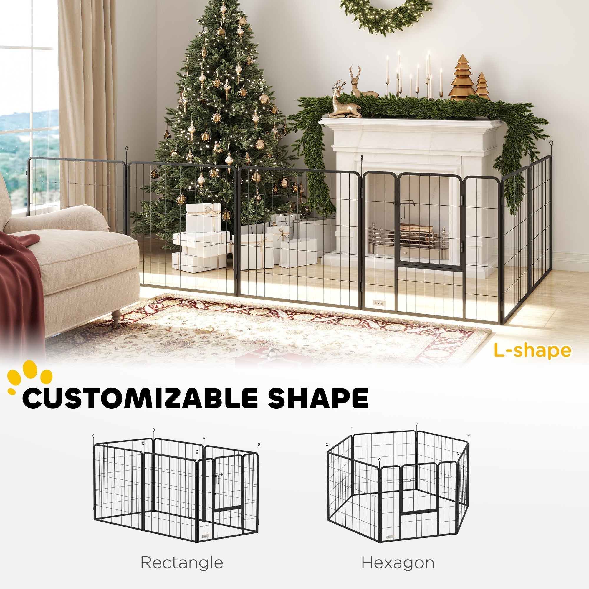 PawHut 6 Panels Dog Playpen, Portable Detachable Puppy Pen with Door, for Medium Dogs, 80cm High, Grey