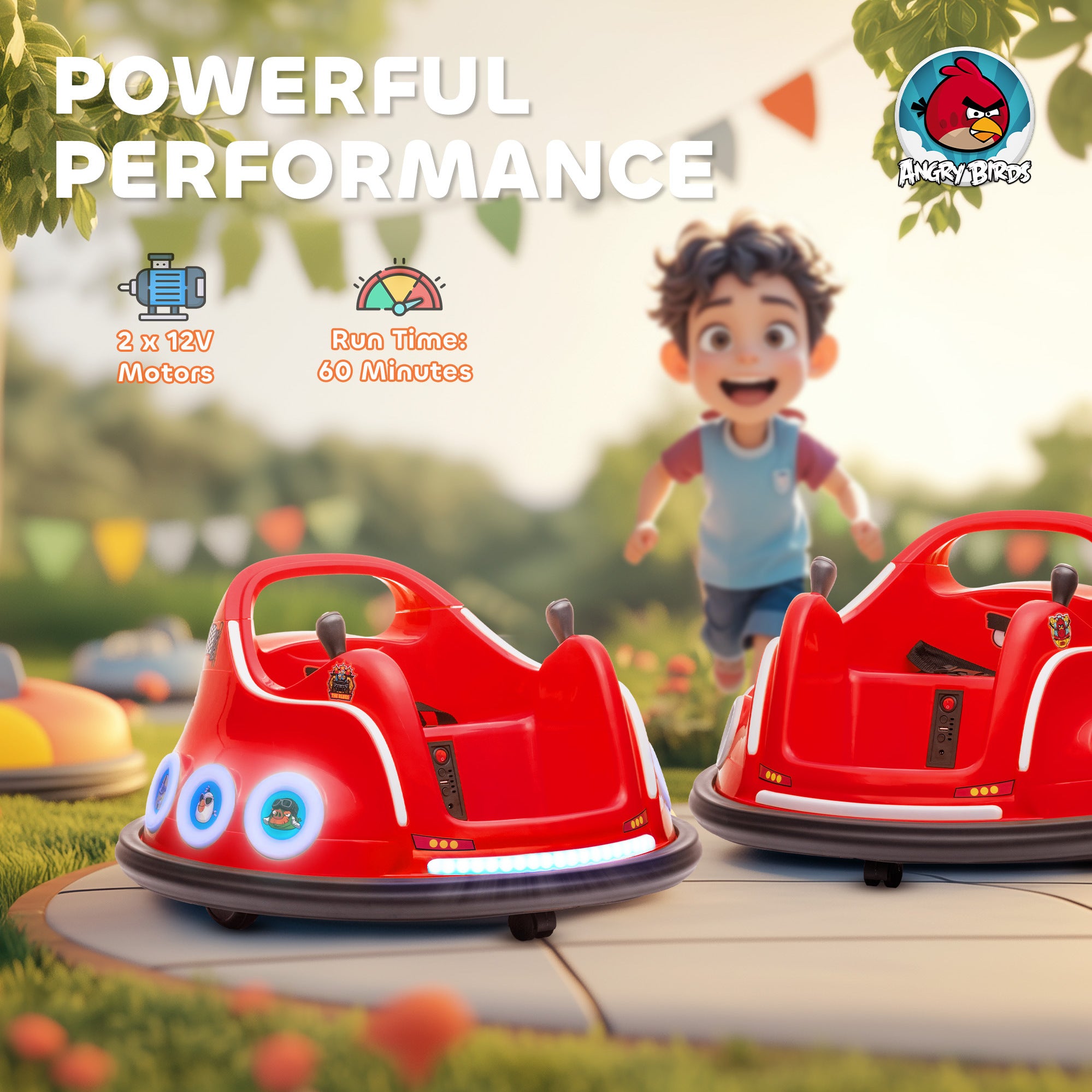 AIYAPLAY Angry Bird Licensed Waltzer Car, 12V Kids Bumper Car w/ Joysticks, Remote, Music LED Lights, Red