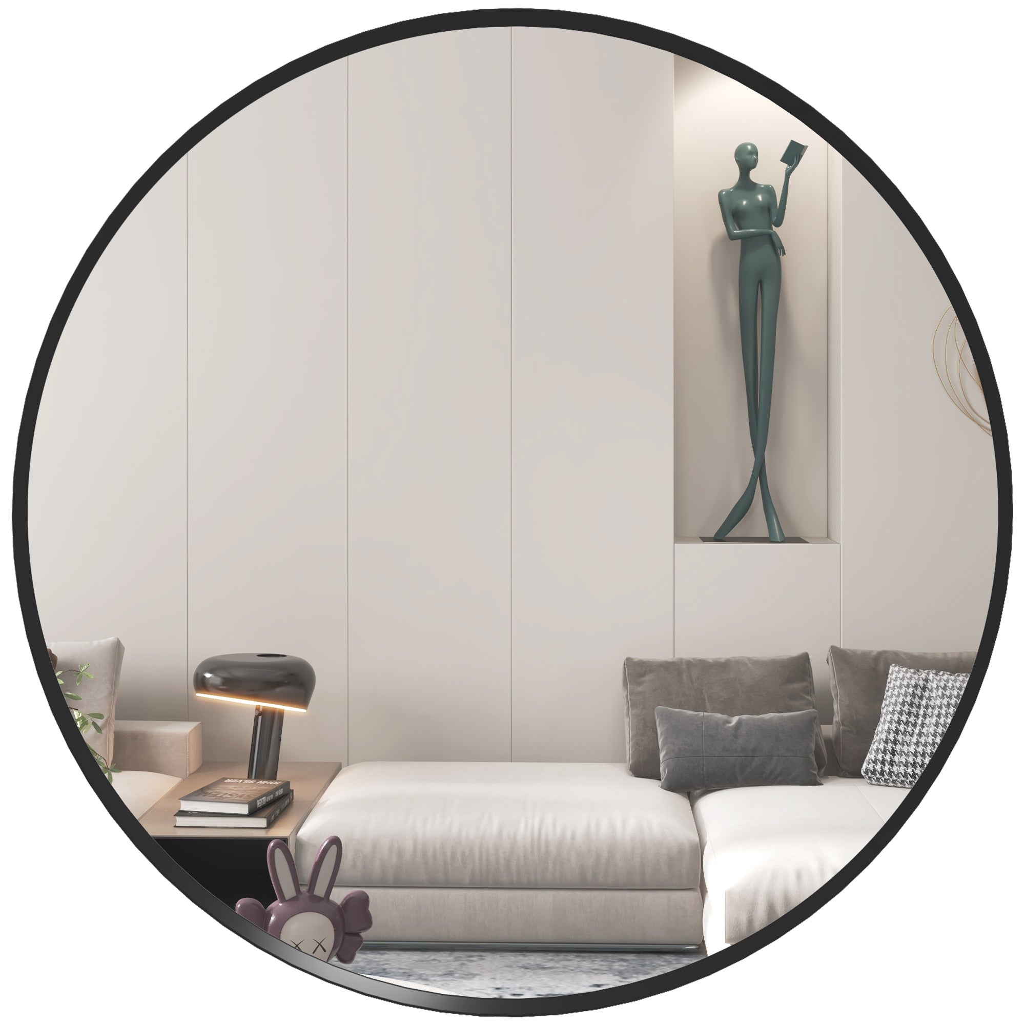HOMCOM 61cm Decorative Wall Mirror for Bedroom Living Room, Modern Round Bathroom Mirror for Home Decor, Black