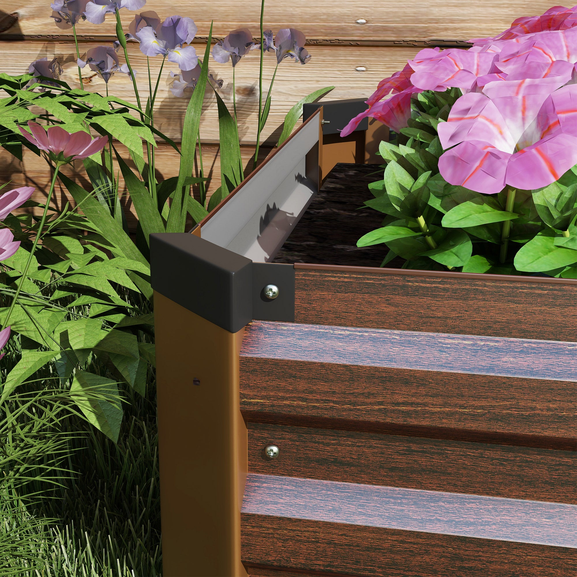 Outsunny 60 x 240cm Galvanised Steel Planter, with Open Bottom, Brown