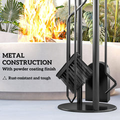 Outsunny 5 Pieces Fireplace Tools Set, Metal Fireplace Accessories Fireside Companion Set with Broom, Shovel, Poker and Bucket, Silver